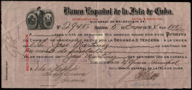 Banco Español de la Isla de Cuba. 5 de enero de 1914. Letra de 100 pesetas. Interesante
