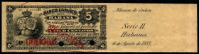 6 de agosto de 1883. Banco Español de la Habana. 5 centavos. Serie H. SPECIMEN. SC. Muy raro