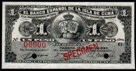 15 de mayo de 1896. Banco Español de la Isla de Cuba. 1 peso. Serie G. SPECIMEN. SC. Raro