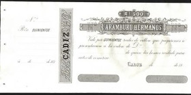 Cádiz. 18--. Aramburu Hermanos. Vale por 500 reales de vellón. SC