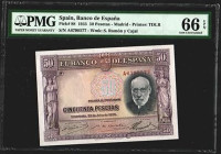 22 de julio de 1935. 50 pesetas. Serie A. SC. Muy buen ejemplar. PMG66 EPQ