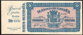 Banco de España Gijón. Septiembre 1937. 50 pesetas. No emitido. Sin numeración. SC-