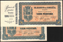Banco de España, Gijón. Septiembre 1937. 100 pesetas (2). Con matriz numerada…SC…Lote de 2