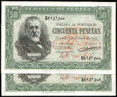 9 de enero de 1940. 50 pesetas. Serie D. Pareja correlativa. EBC+. Lote de 2