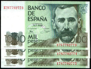 23 de octubre de 1979. 1.000 pesetas. Serie 17S. Trío correlativo. EBC y EBC-. Rarísimos. Lote de 3
