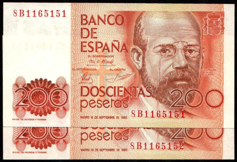 16 de septiembre de 1980. 200 pesetas. Serie 8B. Pareja correlativa. E480c (100€...