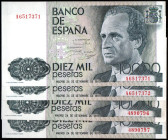 24 de septiembre de 1985. 10.000 pesetas. Sin serie y serie A. Dos parejas correlativas. SC. Lote de 4