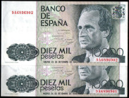 24 de septiembre de 1985. 10.000 pesetas. Serie 9A. Pareja correlativa. SC. Lote de 2