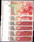 24 de abril de 1992 y (1995). 2.000 pesetas. Sin serie y series 9A, 9B (2) y 9D (2). SC. Lote de 6