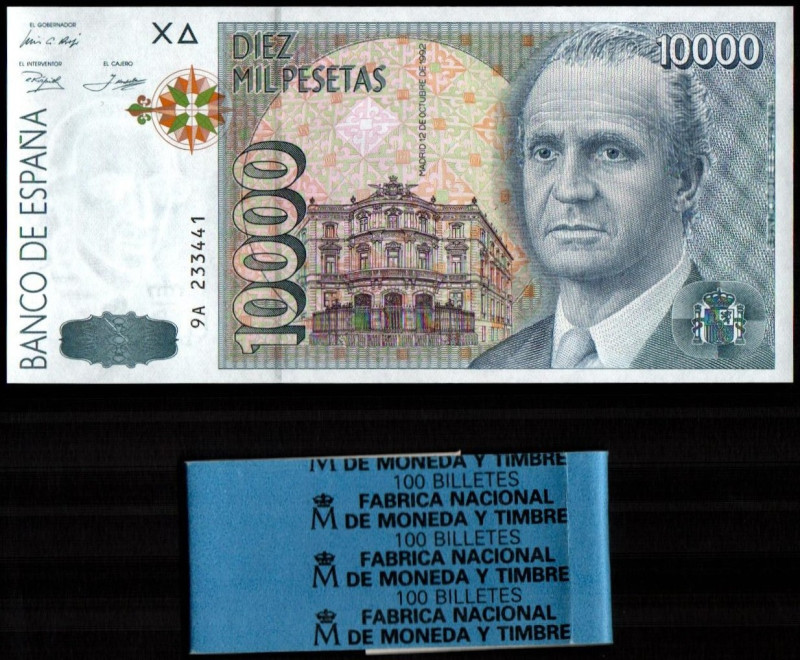 12 de octubre de 1992. 10.000 pesetas. Serie 9A. E485b (150 €). Más cinta origin...