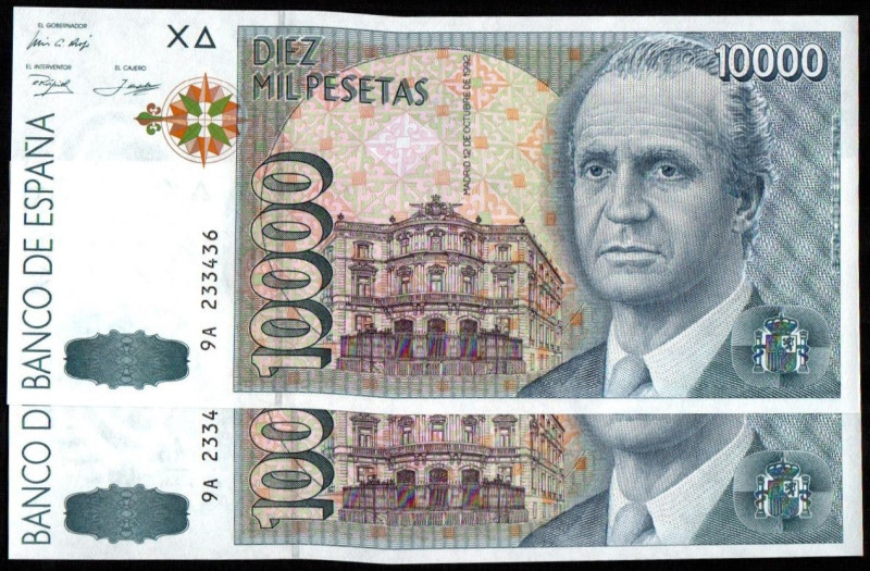 12 de octubre de 1992. 10.000 pesetas. Serie 9A. Pareja correlativa. E485b (150 ...