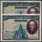 15 de agosto de 1928. 25 pesetas. Sin serie y serie B. Lote de 2