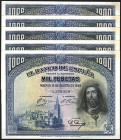 15 de agosto de 1928. 1.000 pesetas. Quinteto correlativo. SC-. Lote de 5