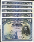 15 de agosto de 1928. 1.000 pesetas. Quinteto correlativo. SC-. Buen grupo. Lote de 5