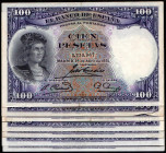 25 de abril de 1931. 100 pesetas. Sin serie. Inicio de colección de correlativos...Lote de 7