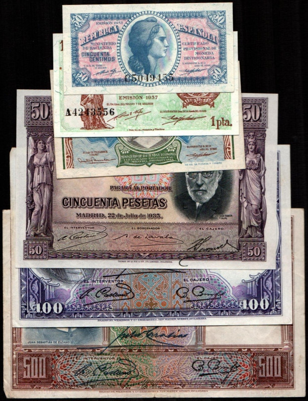 1937. 50 céntimos. Serie C. K391a. 1 peseta. Serie A. E392. Leve marquita de pre...