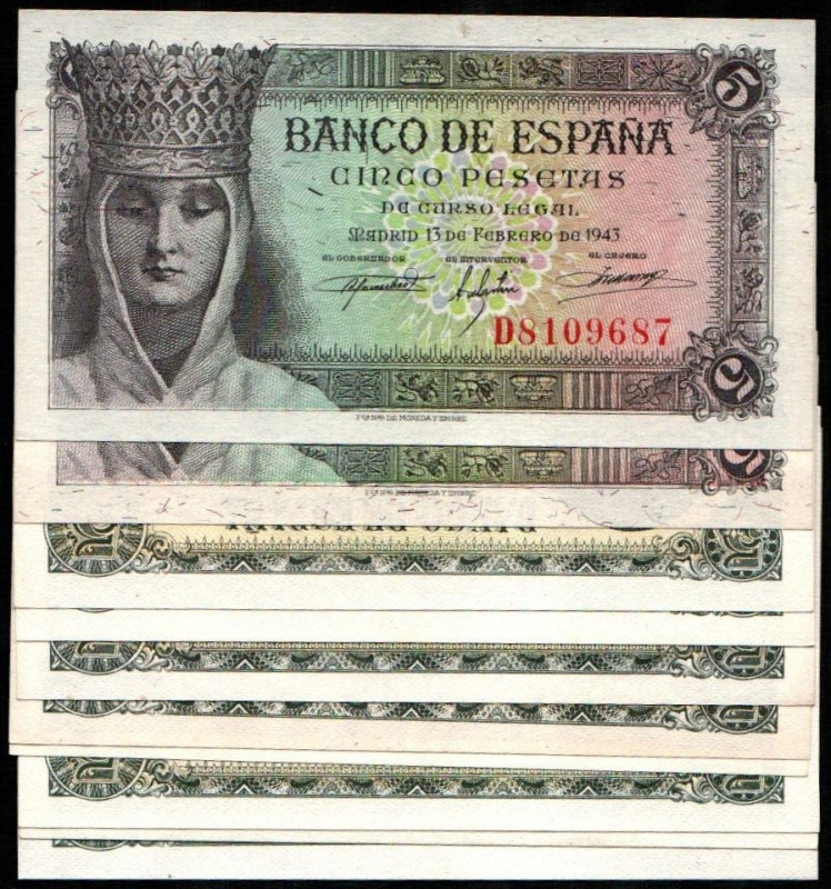 13 de febrero de 1943. 5 pesetas. Series D y G. E446a. 16 de agosto de 1951. 5 p...