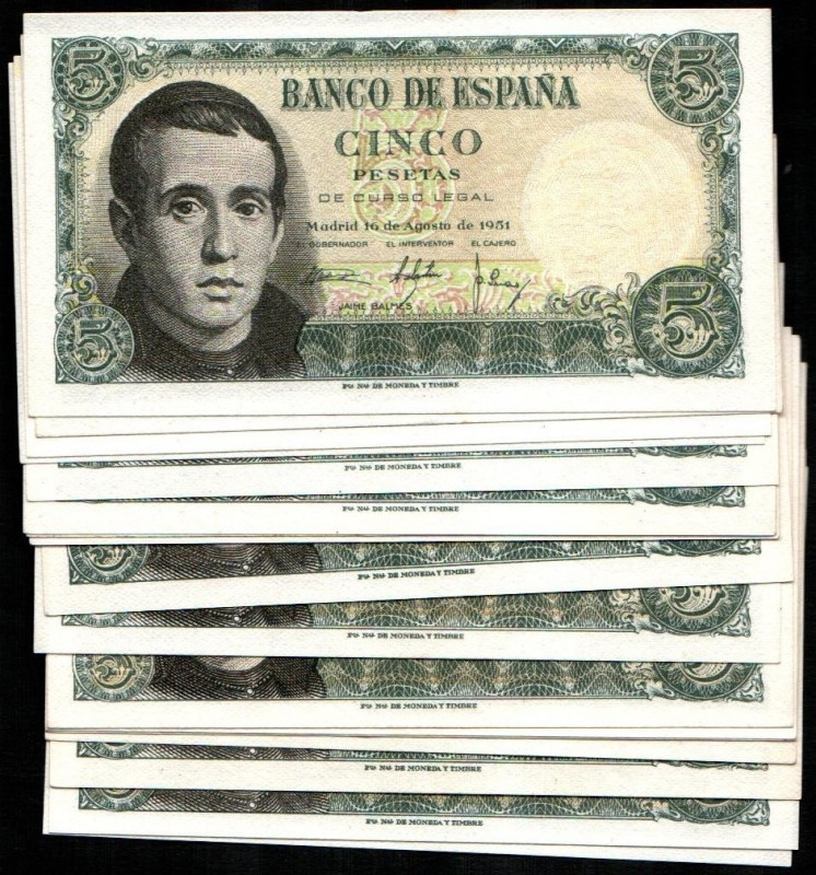 16 de agosto de 1951. 5 pesetas. Series A, B, C, D, E, F, G, H e I. Todo en pare...