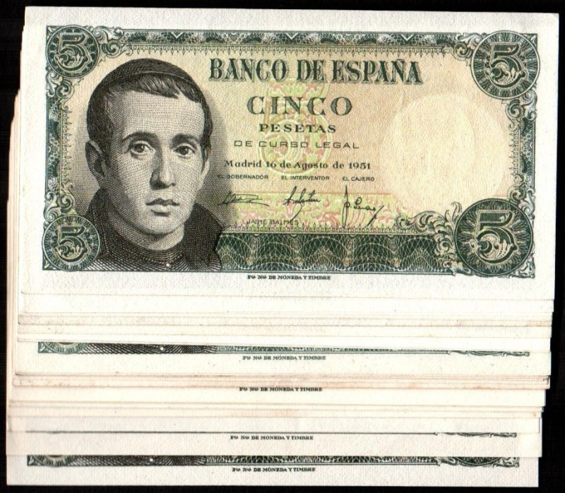 16 de agosto de 1951. 5 pesetas. Series A, B, C, D, E, F, I, K, L, M, N, P, Q, R...