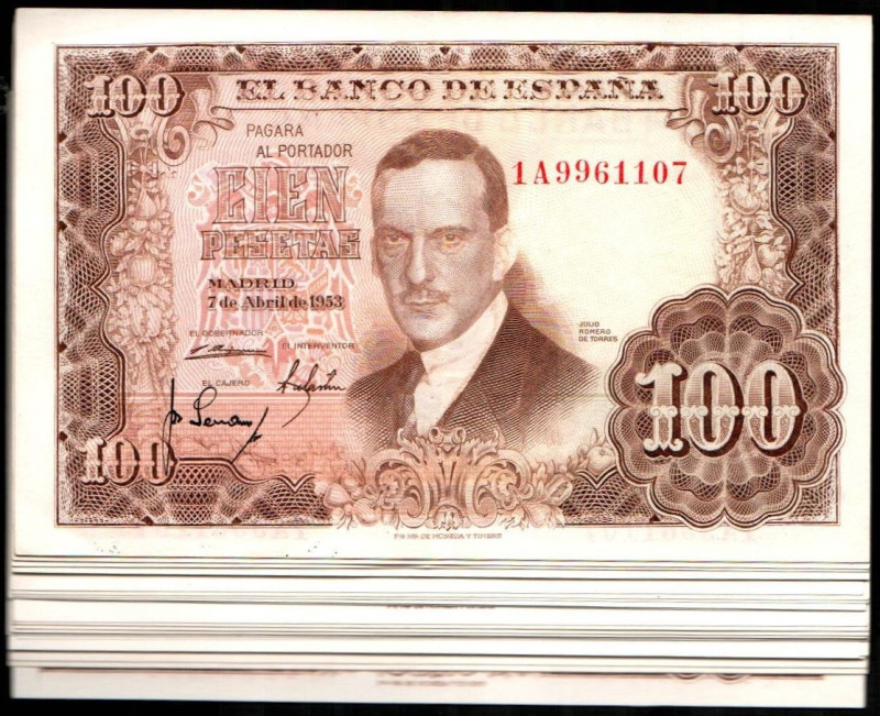 7 de abril de 1953. 100 pesetas. Series 1A, 1B, 1C, 1D, 1F, 1G, 1H, 1I, 1J, 1K, ...