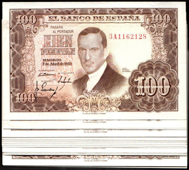 7 de abril de 1953. 100 pesetas. Series 3A, 3B, 3C, 3D, 3E, 3F, 3G, 3H, 3I, 3J, ...