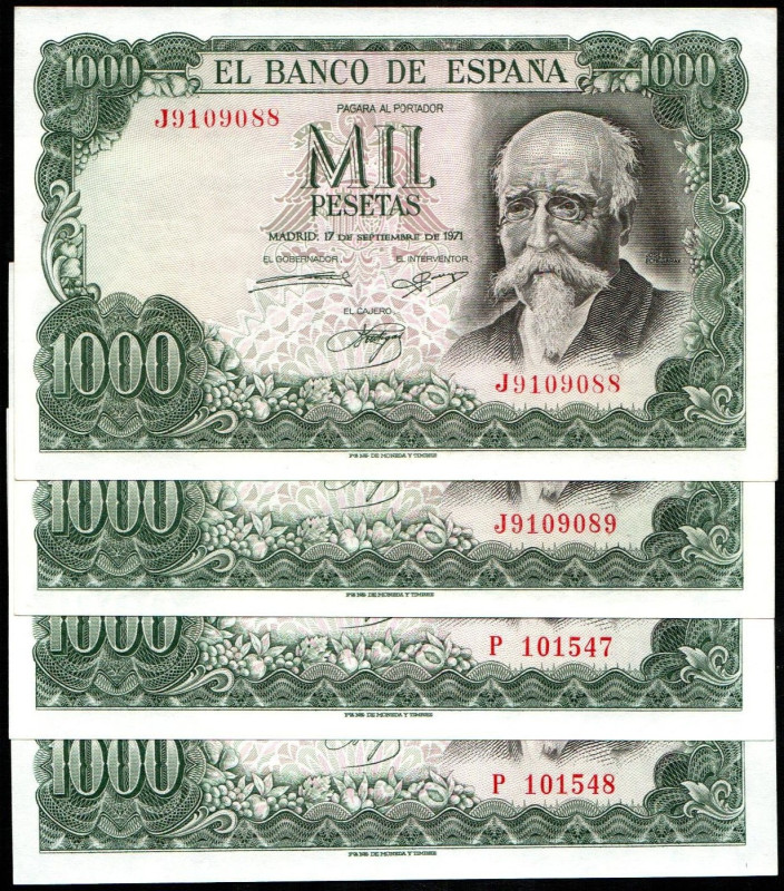 17 de septiembre de 1971. 1.000 pesetas. Series J y P. Dos parejas correlativas....