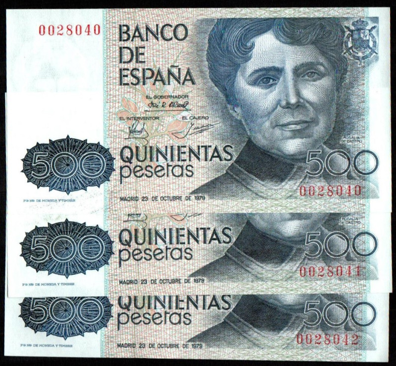 23 de octubre de 1979. 500 pesetas. Sin serie. Trío correlativo. Numeración comi...