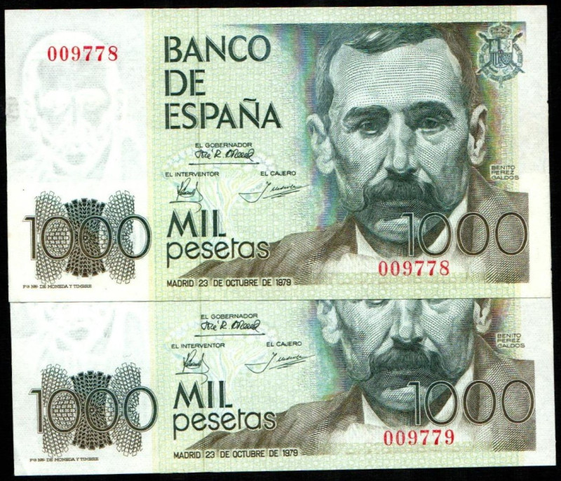 23 de octubre de 1979. 1.000 pesetas. Sin serie. Pareja correlativa. Número no a...