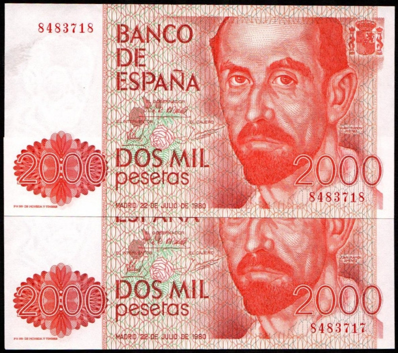 22 de julio de 1980. 2.000 pesetas. Sin serie. Pareja correlativa. E479. Leve ma...