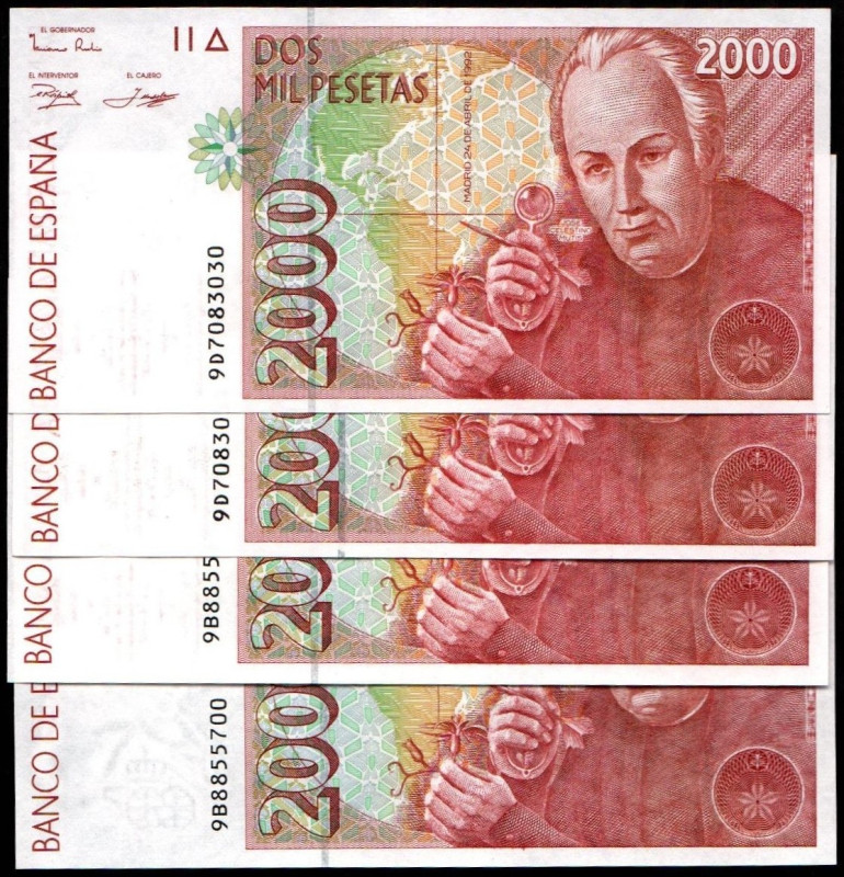 24 de abril de 1992 (1995). 2.000 pesetas. Series 9B y 9D. Dos parejas correlati...