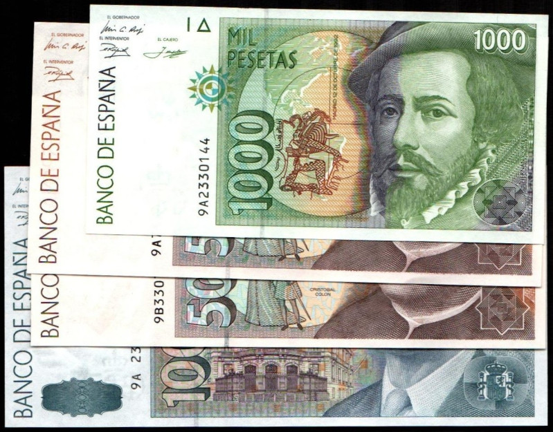 12 de octubre de 1992. 10.000 pesetas. Serie 9A. E485b (150 €). 5.000 pesetas. S...