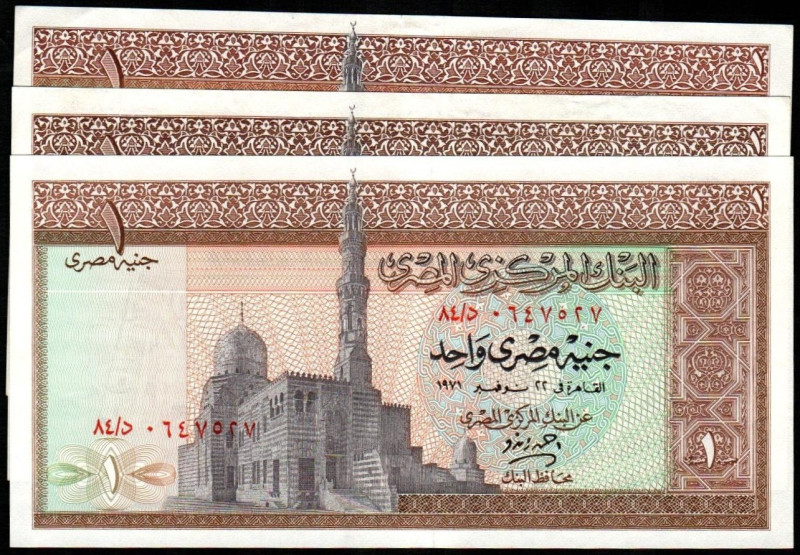 EGIPTO. 1 libra. 1971, 1976 y 1978. Mezquita y faraones. P44. SC, casi EBC- y EB...