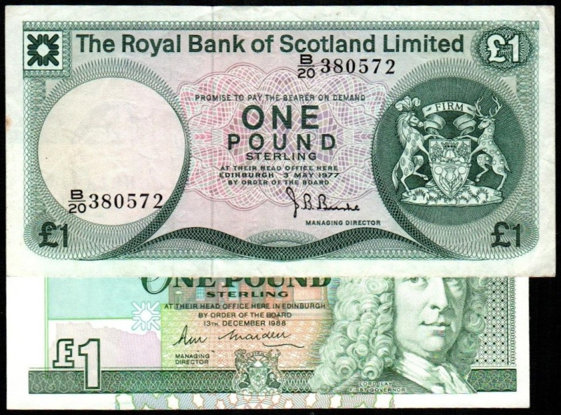 ESCOCIA. 1 libra. 3 de mayo de 1977. The Royal Bank of Scotland. Escudo y vista ...