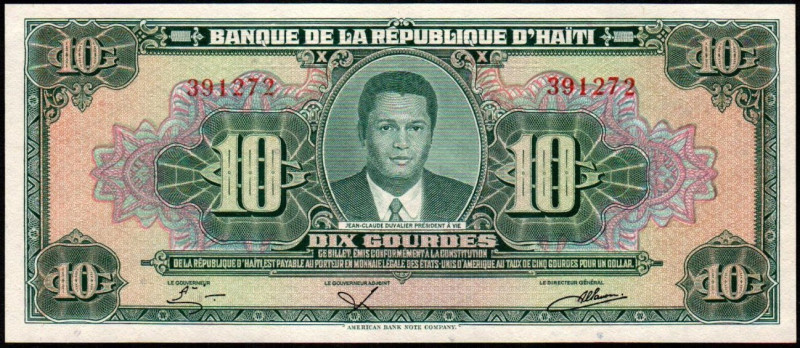 HAITI. 10 gourdes. (L. 1979 (1984)). Jean-Claude Duvalier. P242a. SC, apresto or...