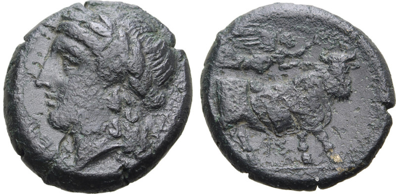 Campania, Neapolis, c. 275-250 BC. Æ (6.22g, 19mm, 8h). Laureate head of Apollo ...