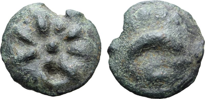 Apulia, Luceria Cast, c. 217-212 BC. Æ Teruncius (17.75g, 28mm). Sunburst of eig...