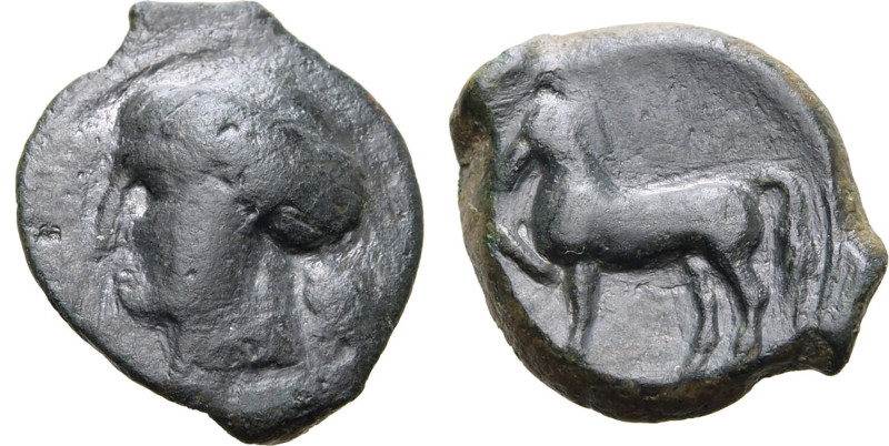 Sicily, Eryx, c. 330-260 BC. Æ (3.21g, 16mm, 8h). Female head to left R/ Horse s...