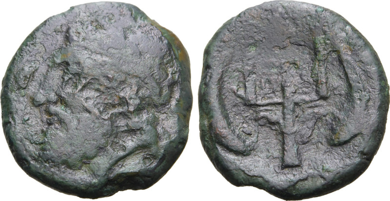 Sicily, Messana, c. 330-325 BC. Æ (4.81g, 19mm, 12h). Head of Poseidon to left, ...