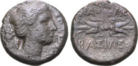 Sicily, Syracuse. Time of Agathokles, circa 295-289 BC. Æ (7.95g, 21mm, 2h). Draped bust of Artemis Soteira to right; quiver over shoulder, ΣΩTEIPA do...