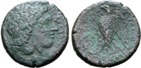 Sicily, Syracuse. Time of Hiketas II, circa 287-278 BC. Æ (9.10g, 22mm, 10h). Laureate head of Zeus Hellanios to right; ΔΙΟΣ ΕΛΛΑΝΙΟΥ before R/ Eagle ...