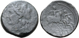 Sicily, Syracuse. Time of the Fifth Democracy, 214-212 BC. Æ (11.21g, 22mm, 7h). Laureate head of Apollo to left R/ The Dioskouroi on horseback to rig...