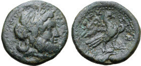 Sicily, Syracuse. Time of the Fifth Democracy or Roman rule, circa 214-212 or 205-200 BC. Æ (6.09g, 20mm, 12h). Laureate head of Zeus to right R/ ΣYPA...