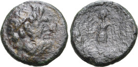 Sicily, Syracuse. Roman rule, circa 1st century BC. Æ (7.80g, 20mm, 12h). Diademed head of Serapis to right, wearing atef crown R/ Illegible inscripti...