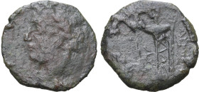 Sicily, Tauromenion. After 212 BC. Æ (4.60g, 22mm, 10h). Laureate head of Apollo to left R/ Tripod; [T]AYP[OMENITAN] around. CNS III, 25; SNG ANS 1137...