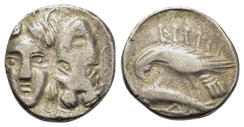 Moesia, Istros, c. 313-280 BC. AR Drachm (16,2mm, 5.3g). Two young male heads fa...