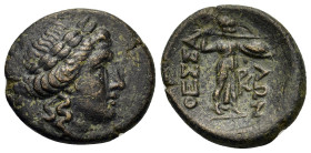 Thessaly, Thessalian League, mid-late 2nd century BC. Æ trichalkon. Æ (23,8mm 8g). Kra..., magistrate. Laureate head of Apollo r. R/ ΘEΣΣA ΛΩN Athena ...