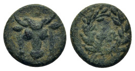 Phokis, Elateia. Late 4th-mid 3rd centuries BC. Æ (13mm, 2.30g). Filleted head of bull facing. R/ΦΩ within wreath. BCD Lokris-Phokis 472.14. Good VF a...