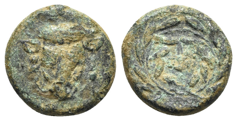 Phokis, Federal Coinage, c. 351 BC and later. Æ (16mm, 4.31g). Head of bull faci...