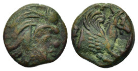 Cimmerian Bosporos, Pantikapaion, c. 310-304/3 BC. Æ (14mm, 2.6g). Head of a satyr r. R/ Forepart of Pegasus r. HGC 7, 134. MacDonald 71. SNG BM Black...