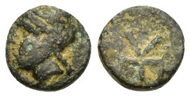 Troas, Kebren, c. 412-399 BC. Æ (8,1mm, 0.55g). Head of a satrap l., wearing tiara. R/ KE monogram. SNG München 284-5; SNG Copenhagen 261; SNG von Aul...